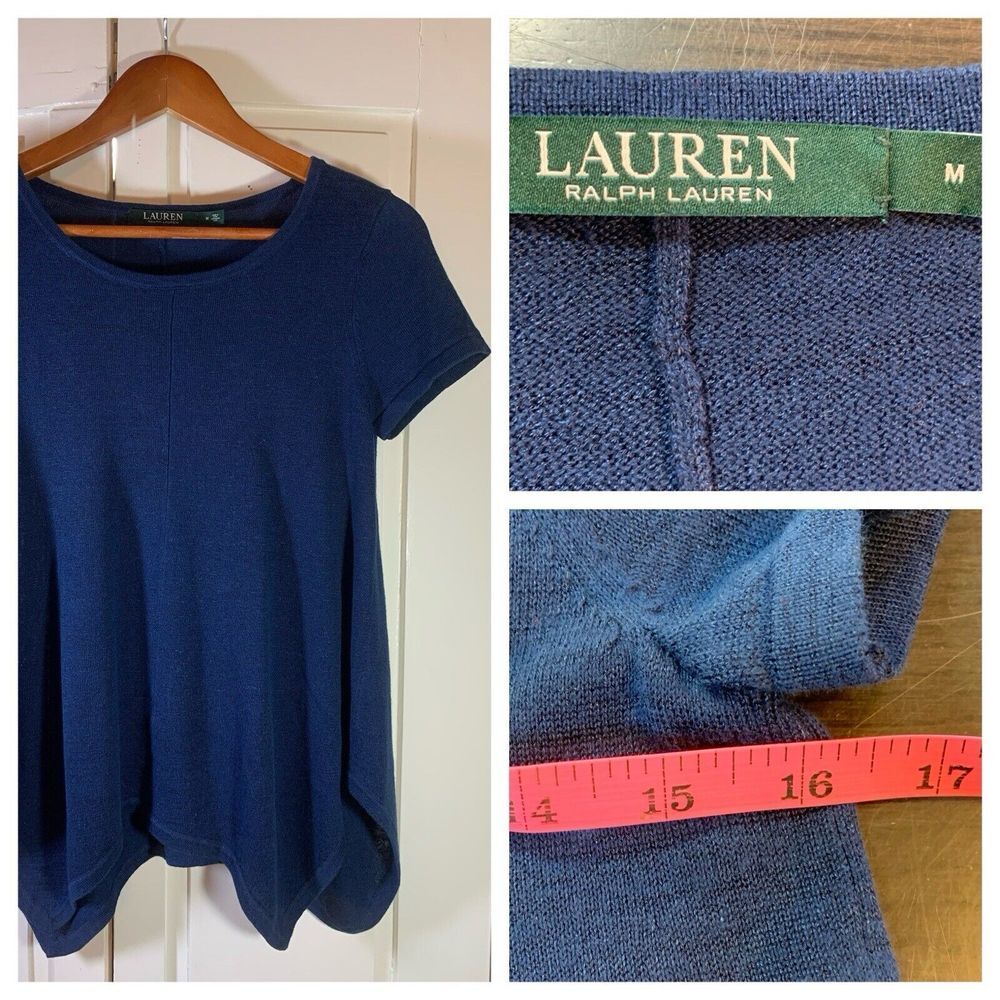 Lauren Ralph Lauren Knit Top Womens Medium Handkerchief Hem Blue Classic Preppy